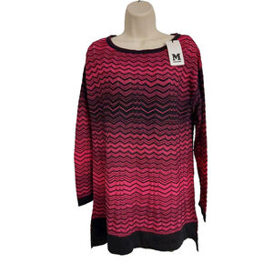 M by MISSONI Pink & Black Long Sleeve Knit Sheath Sweater Dress Size 40 US 4 NWT